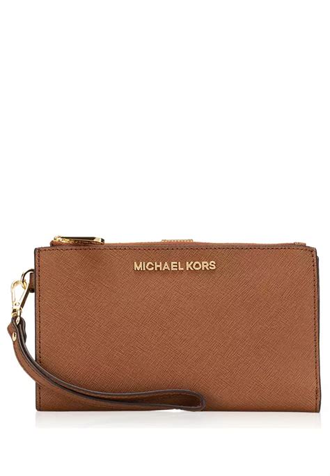 michael kors jet set large wristlet brown|mk double zip wristlet.